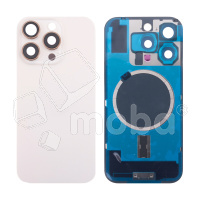 Задняя крышка для iPhone 16 Pro (A3293) в сборе со стеклом камеры Бежевый (стекло, монолит, MagSafe, логотип) - Премиум